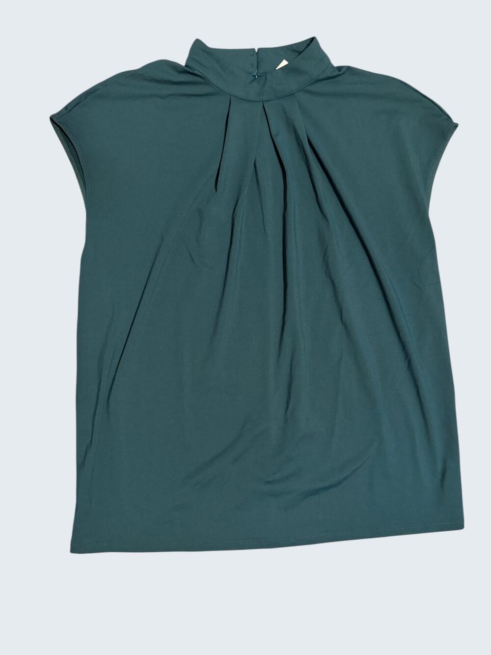 Halara Women's Mock Neck Pleated Cap Sleeve Blouse – Dark Teal Stretch Top
